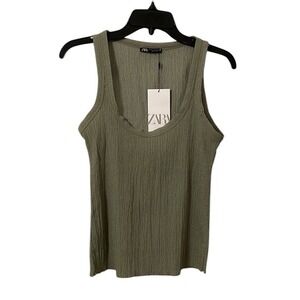 Zara  Women's Olive‎ Green Crinkle Strap Tank Top Size M